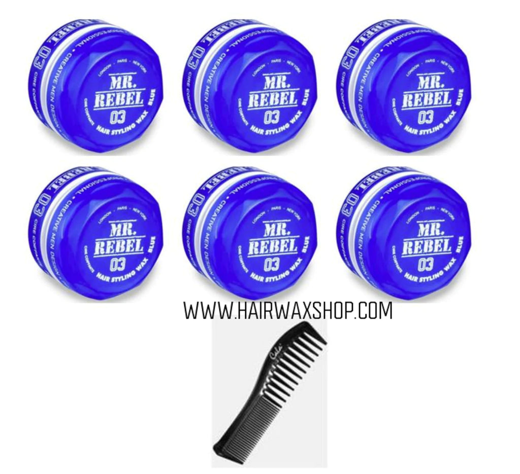 Mr. Rebel 03 Hair Styling Wax Blue 150 ml X 6 + Gratis Styling Comb