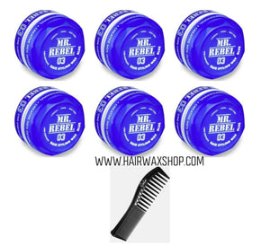 Mr. Rebel 03 Hair Styling Wax Blue 150 ml X 6 + Gratis Styling Comb