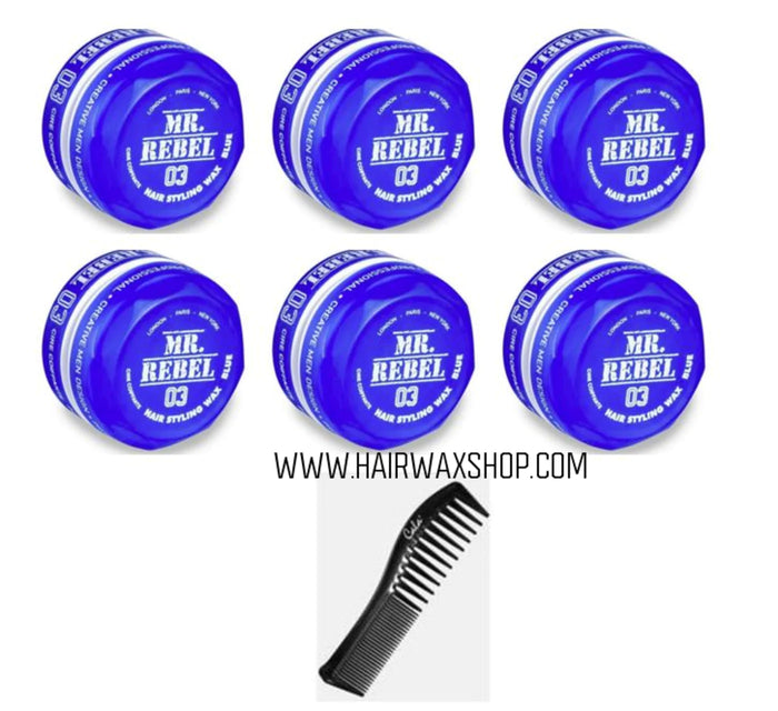 Mr. Rebel 03 Hair Styling Wax Blue 150 ml X 6 + Gratis Styling Comb